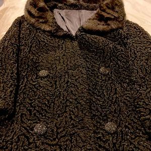 Black Lambs Wool Vintage Coat with Fur Collar.